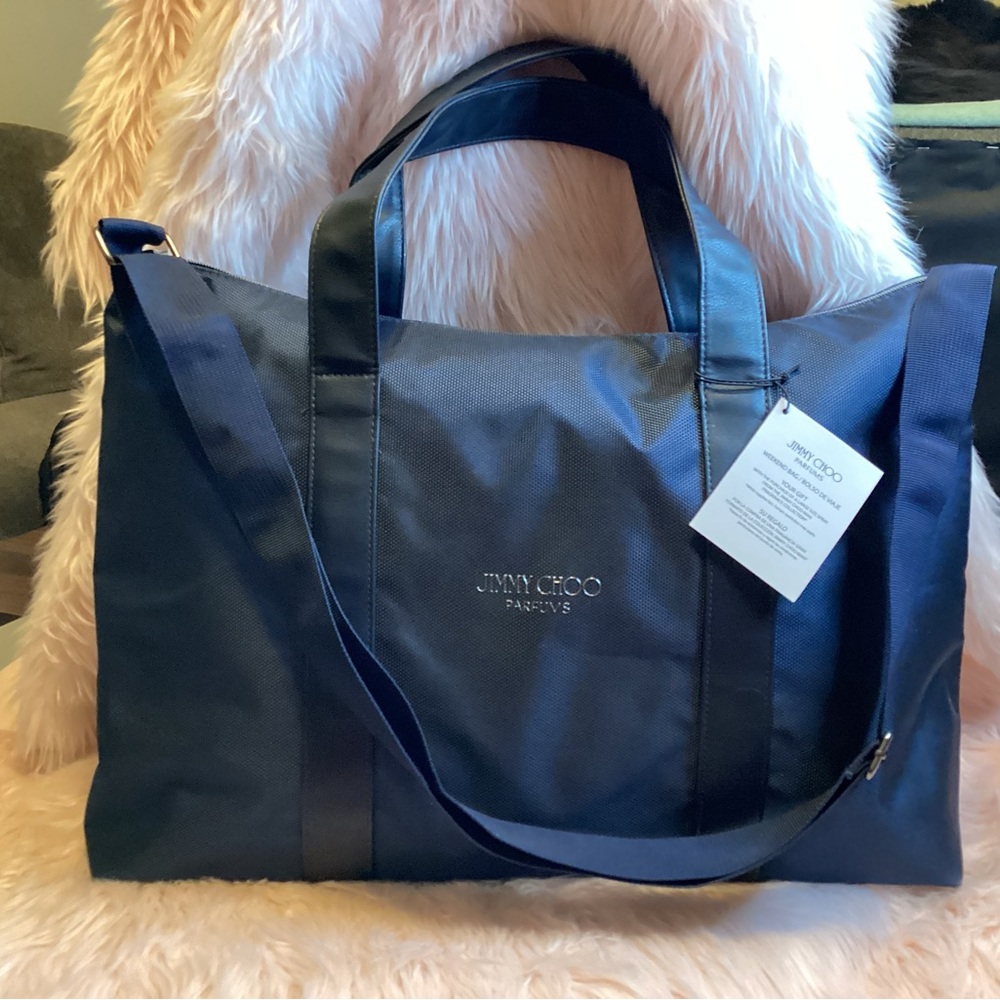 Jimmy Choo Blue Duffel Bag with Shoulder Strap